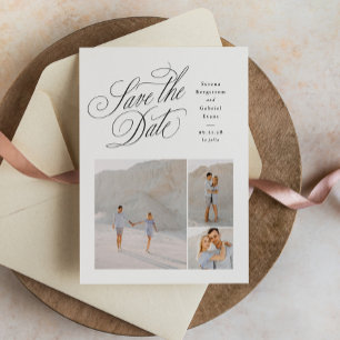 Elegante drei Fotos Schwarz-Weiß-Hochzeit Save The Date