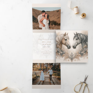 Elegante Dreifachfalte hinzufügen Foto Hochzeit Ei Dreifach Gefaltete Einladung