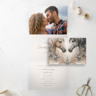 Elegante Dreifachfalte hinzufügen Foto Hochzeit Ei Dreifach Gefaltete Einladung