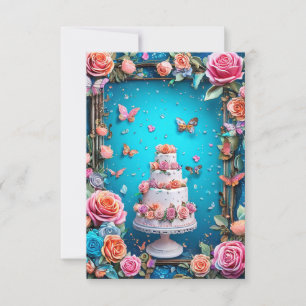 Elegante dreistufige Hochzeitstorte Blumen-Design Einladung