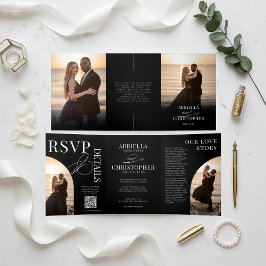Elegante dreiteilige Foto-Hochzeitseinladung Dreifach-gefaltete Programmkarte