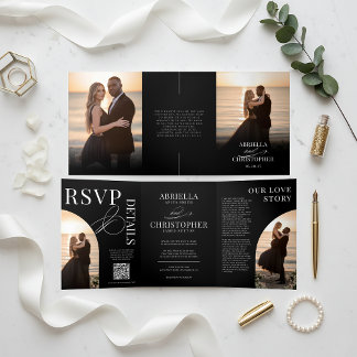 Elegante dreiteilige Foto-Hochzeitseinladung Dreifach-gefaltete Programmkarte