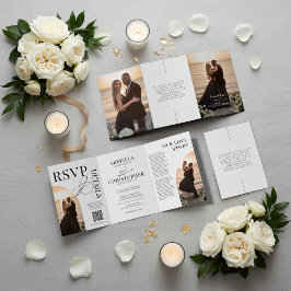 Elegante dreiteilige Hochzeitseinladung mit Foto Dreifach-gefaltete Programmkarte