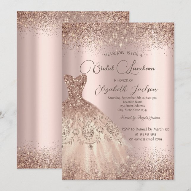 Elegante Dress Confetti Rose Einladung (Vorne/Hinten)