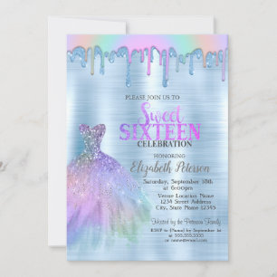 Elegante Dress Rainbow Tropfens Blue Metallic Einladung