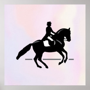 Elegante Dressurreiterin auf Wasserfarbenhintergru Poster