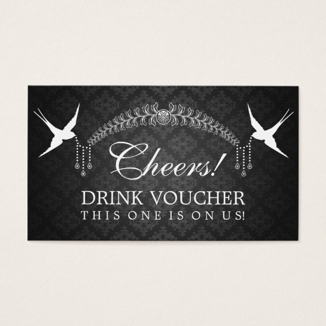 Elegante Drink Voucher Birds Monogram Black (Vorderseite)