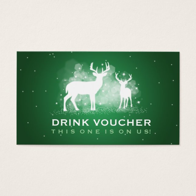 Elegante Drink Voucher Winter Deer Sparkle Green (Vorderseite)