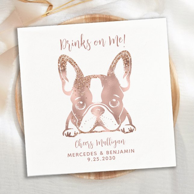 Elegante Drinks auf der französischen Bulldogge-Ro Serviette (Von Creator hochgeladen)