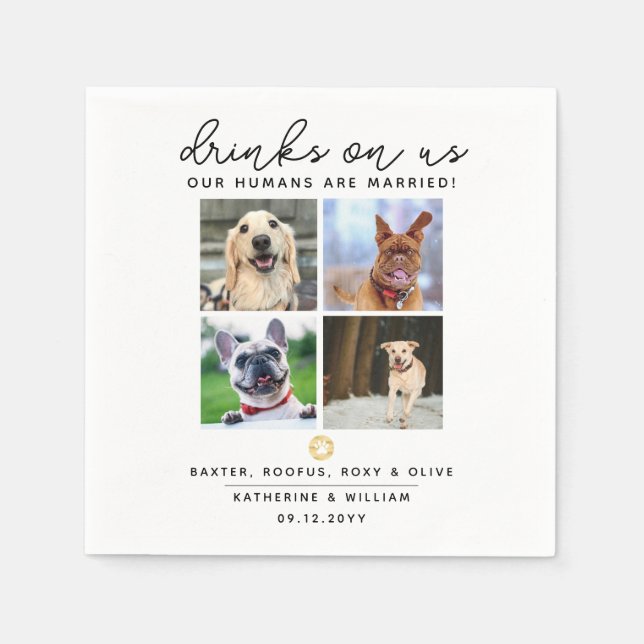 Elegante Drinks auf uns 4 Haustiere Fotos Hochzeit Serviette (Vorderseite)