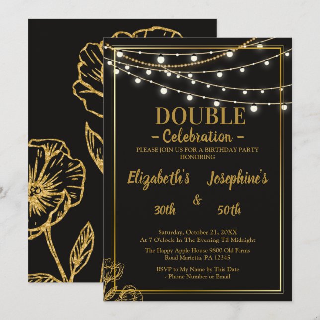 Elegante Dualgeburtsoiree Einladung (Vorne/Hinten)