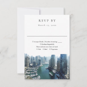 Elegante Dubai-Skyline-Aquarell-Hochzeit RSVP Karte