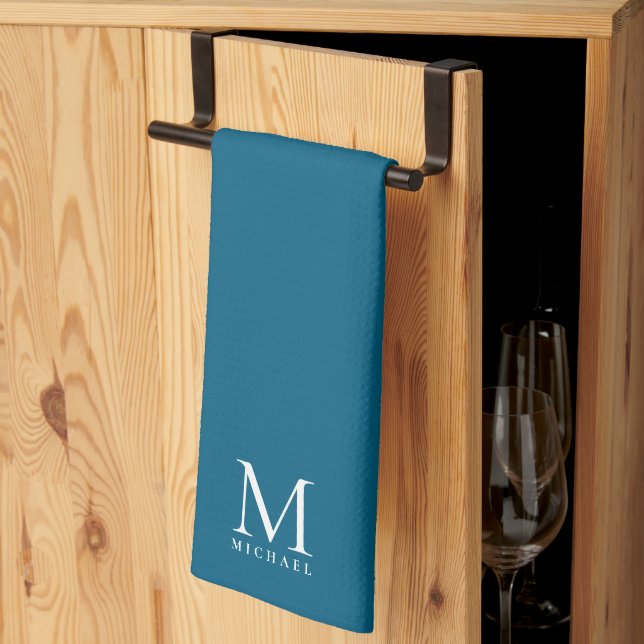 Elegante dunkelblaue Monogramm-Vorlage im Trend Geschirrtuch (Drittel gefaltet)