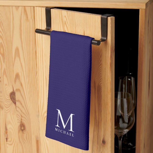 Elegante dunkelblaue Monogramm-Vorlage im Trend Geschirrtuch (Drittel gefaltet)