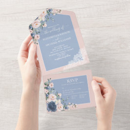 Elegante, dunkelblaue Rosa Rustikale Spitze All In One Einladung