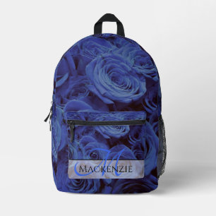 Elegante dunkelblaue Rose blauen Blumen Bedruckter Rucksack
