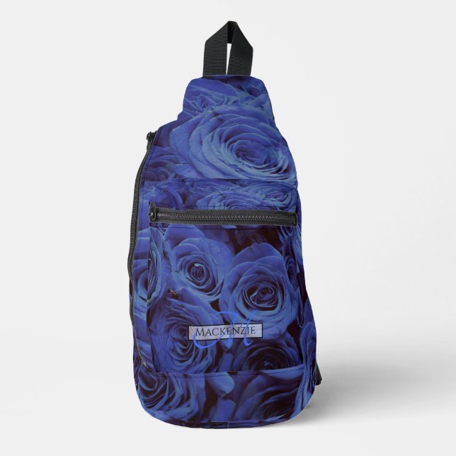 Elegante dunkelblaue Rose blauen Blumen Crossbody Bag (Vorderseite)