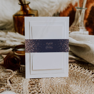 Elegante dunkelblaue Roségold-Hochzeit Einladungsbanderole