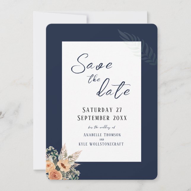 Elegante, dunkelblaue, Save the Date flache Karte (Vorderseite)
