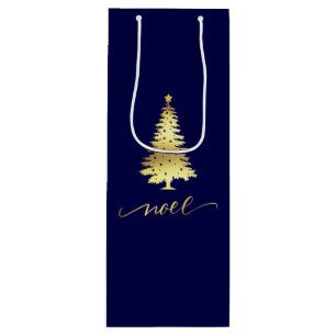 Elegante dunkelblaue und goldene Weihnachtsbaum-No Geschenktüte Für Weinflaschen