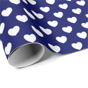 Elegante dunkelblaue und weiße liebevolle Herzen Geschenkpapier
