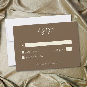 Elegante, dunkelbraune, minimalistische Hochzeit RSVP Karte
