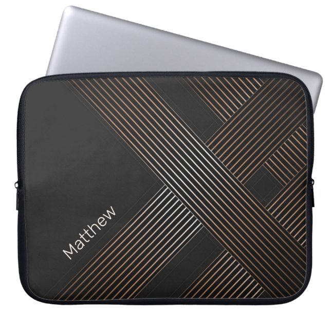 Elegante Dunkelgoldene Linien mit Individuelle Nam Laptopschutzhülle (Vorderseite)