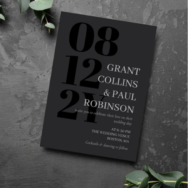 Elegante dunkelgraue und schwarze Typografie Hochz Einladung (Von Creator hochgeladen)
