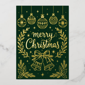 Elegante dunkelgrüne goldene Weihnachtslinie Kunst Folien Feiertagskarte