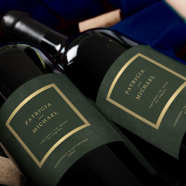 Elegante, dunkelgrüne Goldhochzeit personalisiert Weinetikett