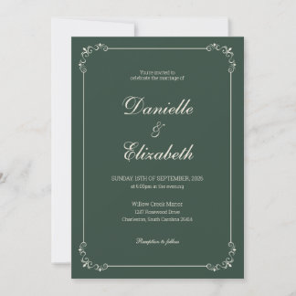 Elegante dunkelgrüne Hochzeitseinladung Einladung