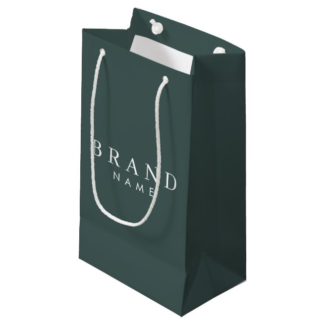 Elegante, dunkelgrüne, maßgeschneiderte Einkaufsta Kleine Geschenktüte (Vorderseite Schrägansicht)
