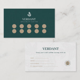 Elegante dunkelgrüne Treuekarte für Spezialitätenk Visitenkarte