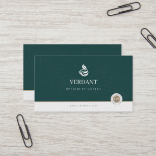 Elegante dunkelgrüne Visitenkarte für ein Kaffeesp