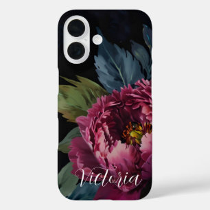Elegante dunkelrosa, florale Aquarellfarben iPhone 16 Hülle