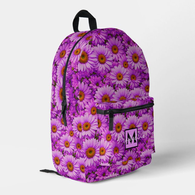 Elegante dunkelrosa Magenta Bedruckter Rucksack (Rückseitige Ecke links)