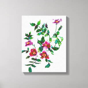 Elegante dunkelrosa moderne Aquarellfarben-Wildblu Leinwanddruck