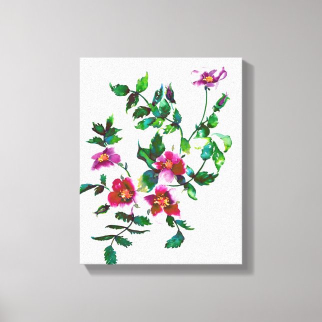 Elegante dunkelrosa moderne Aquarellfarben-Wildblu Leinwanddruck (Vorderseite)