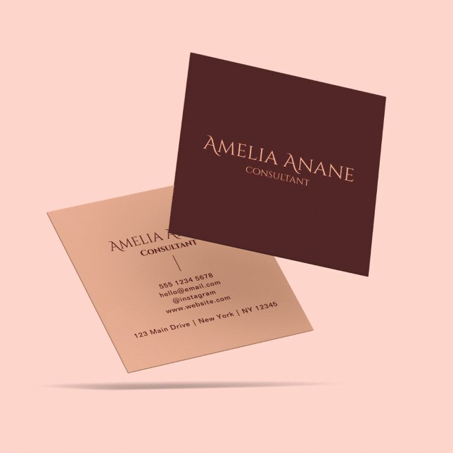 Elegante dunkelrote und rosa Typografie Quadratische Visitenkarte (Von Creator hochgeladen)