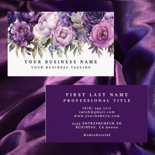 Elegante, dunkelviolette Blumen Business Cards Visitenkarte