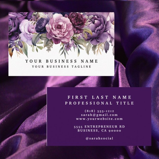 Elegante, dunkelviolette Blumen Business Cards Visitenkarte (Von Creator hochgeladen)