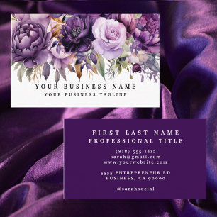 Elegante, dunkelviolette Blumen Business Cards Visitenkarte