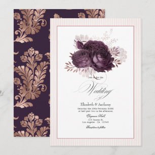 Elegante dunkelviolette und roségoldene florale Ho Einladung