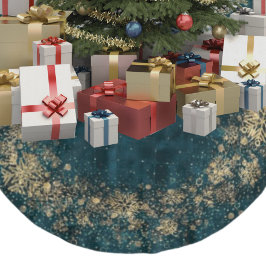 Elegante Dunkle Aquamarine Samt Gold Schneeflocken Polyester Weihnachtsbaumdecke