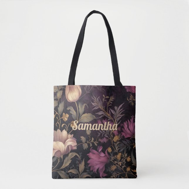 elegante dunkle Blume mit Namen Tasche (Vorderseite)