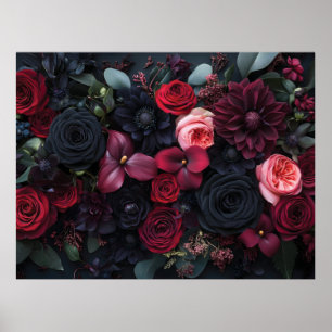 Elegante dunkle Blumenarrangement mit Rosen Poster