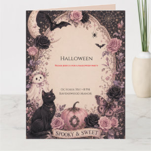 Elegante dunkle botanische Halloween-Party Dankeskarte