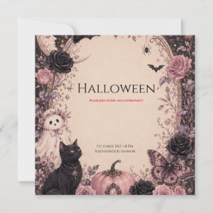 Elegante dunkle botanische Halloween-Party Dankeskarte
