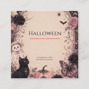 Elegante dunkle botanische Halloween-Party Quadratische Visitenkarte