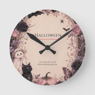 Elegante dunkle botanische Halloween-Party Runde Wanduhr